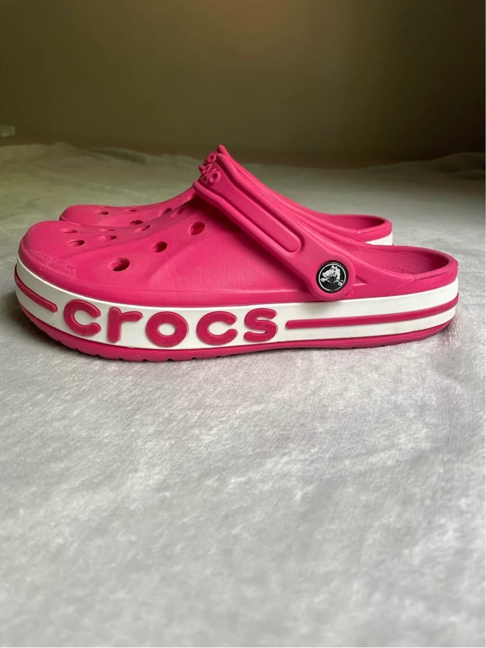 CROCS Platform Clog in Hot Pink with White Trim
